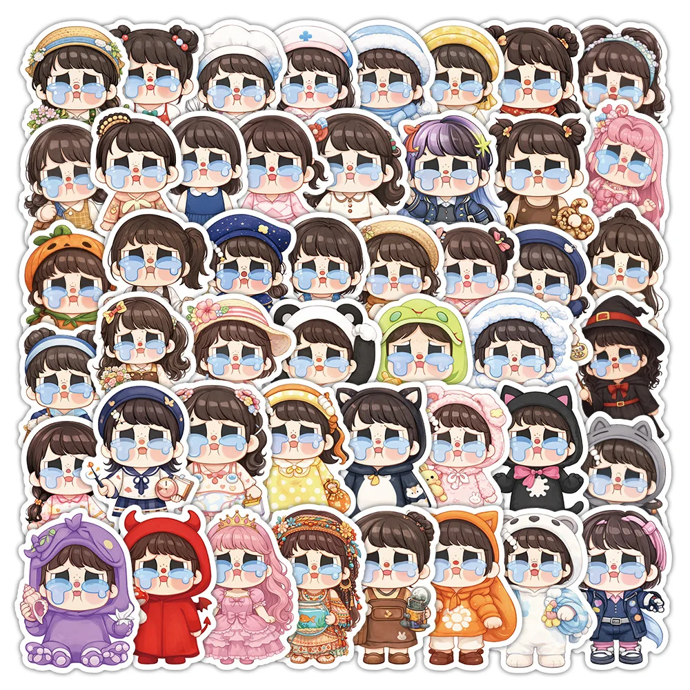 50pcs Sad Doll Phone Stickers Weeping Little Girl Graffiti Decor DIY Handbook Phone Case Waterproof Guitar Skateboard Stickers