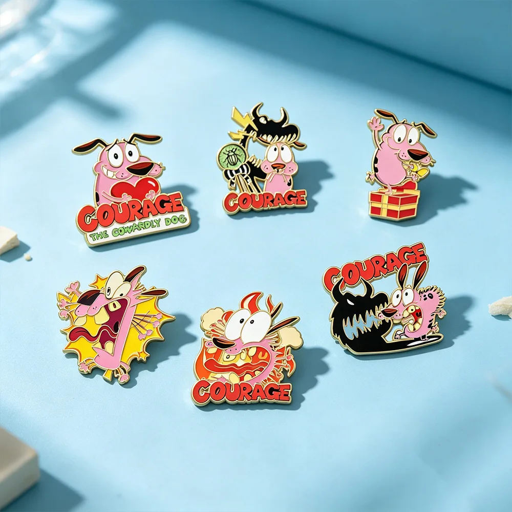 6 pièces de badges en émail vintage de dessin animé « Courage, le chien lâche », broches et badges de revers pour la décoration de sacs à dos