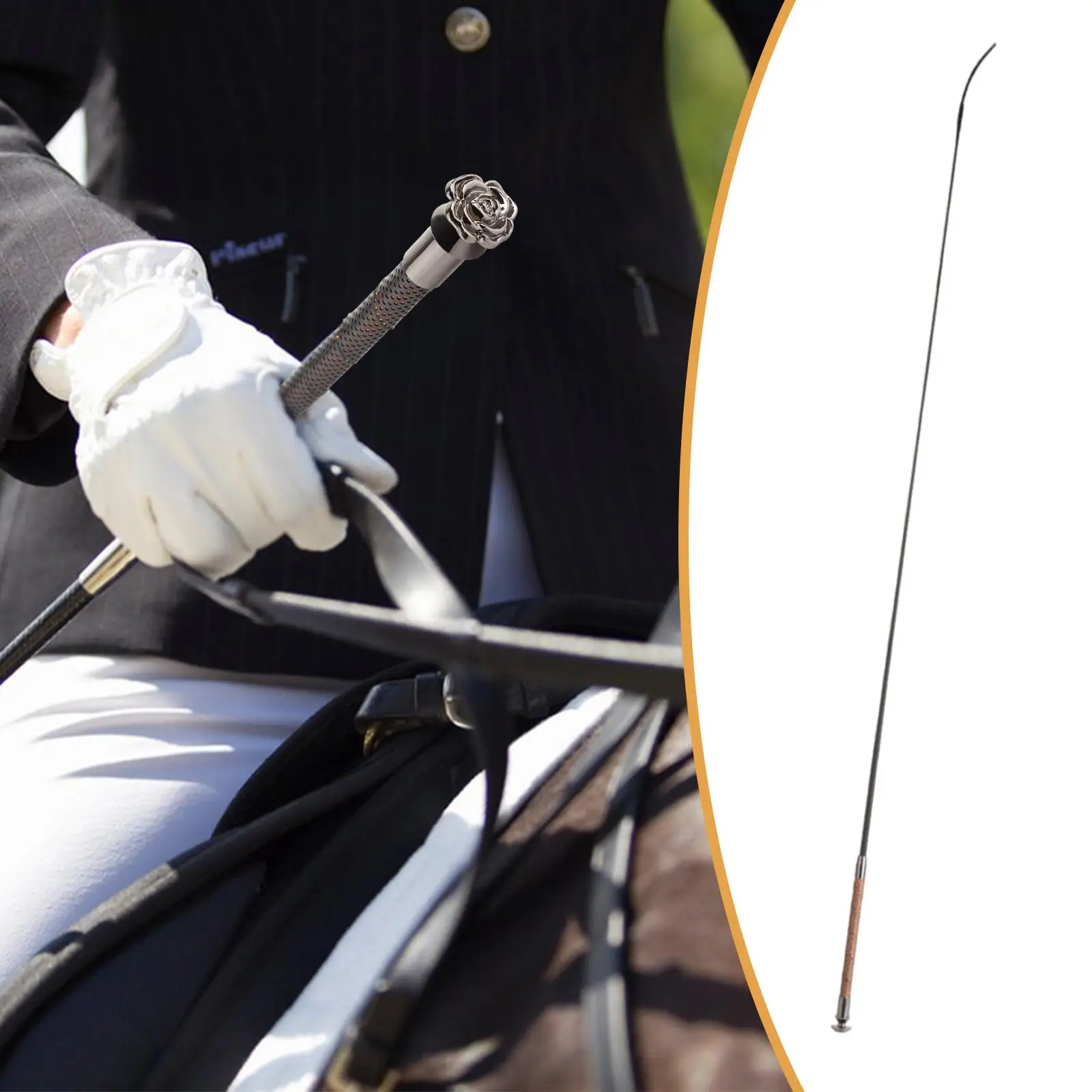 

1.2M Horse Dressage Whip Leather Riding Crop Long Handled Crop Training Aid for Equestrian Sports Outdoor Dressage Events