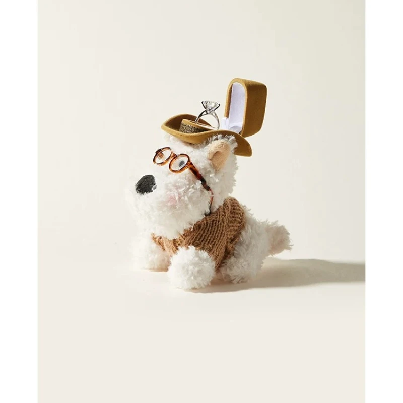 

Creative Glasses Dog Ring Holder - Cute Plush Velvet Jewelry Box for Women, Kawaii Fluffy Puppy Trinket Dish, Gift for Her