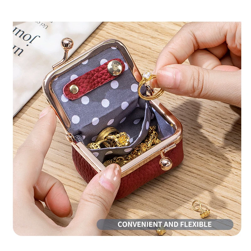 Genuine Leather Jewelry Box Small Portable Mini Ring Necklace Earring Organizer, Travel-Friendly Coin Purse & Gift Box for Women