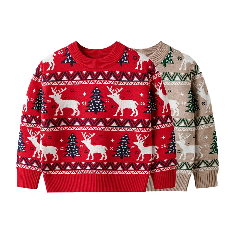 

Autumn Winter Christmas Kids Knit Sweaters 2023 New Boys Girls Warm Sweaters Xmas Kids Clothing Cartoon Elk Baby Cotton Pullover