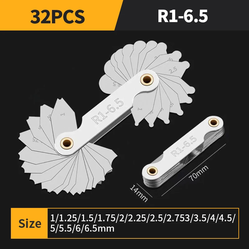 รัศมีแม่แบบ R gauge R1-6.5 7-14.5 15-25 26-80 รัศมีเกจแผ่น fillet gaug ภายนอกภายในเว้านูนเครื่องมือวัด