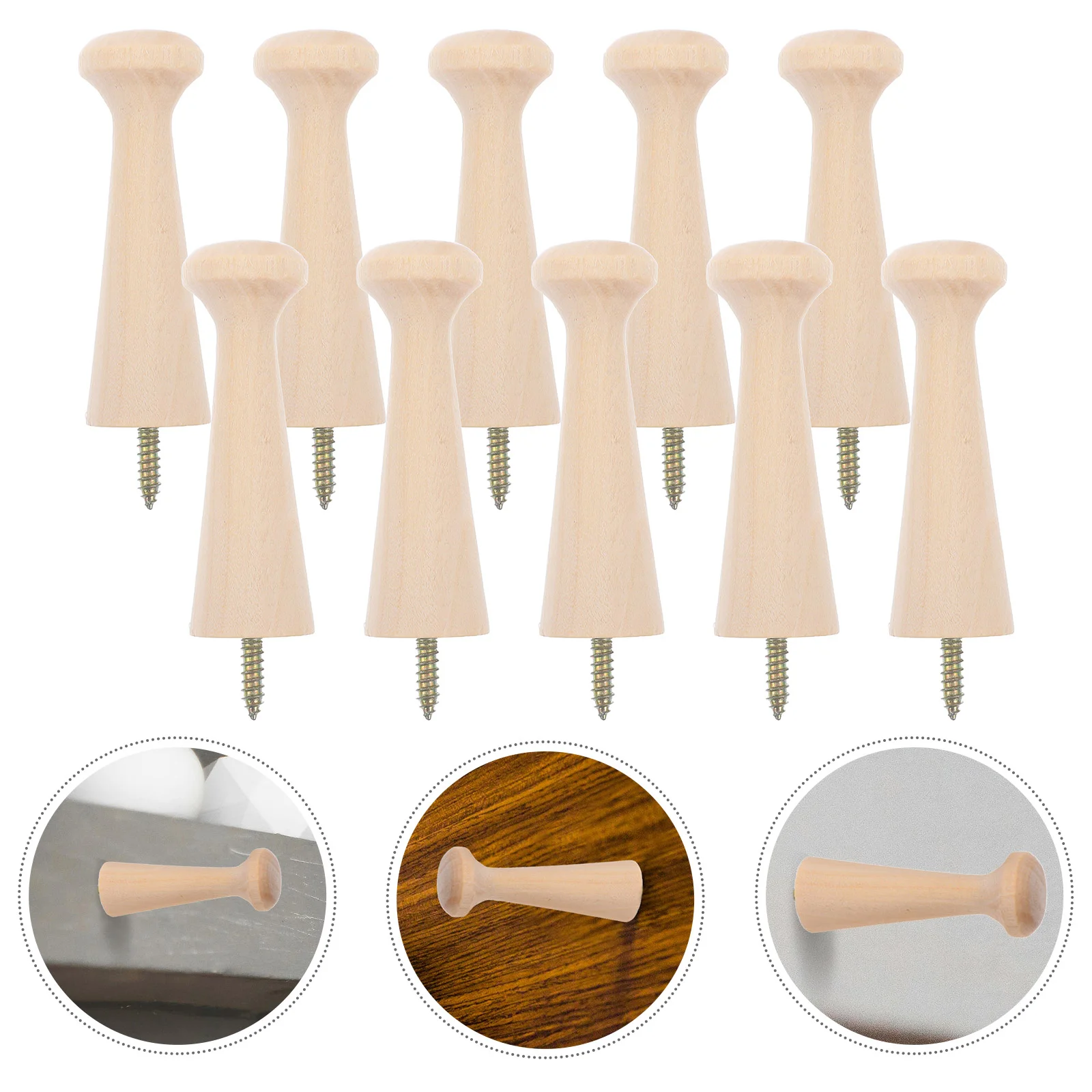 10 Pcs Solid Wood Hook Decorative Hooks for Wooden Pegs Shelves Coat Wall