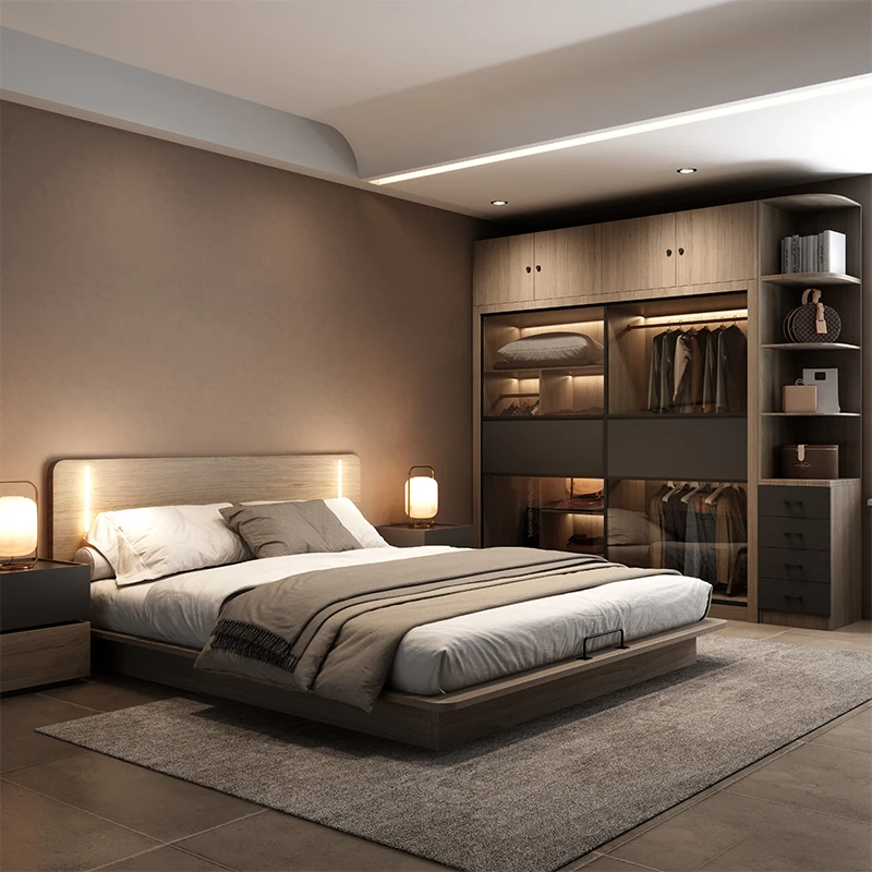 Modern Design Wooden Bedroom Set Complete Dresser Cheap Hotel Queensize Bedroom Set Luxury Comfy Cama Matrimonio Furniture