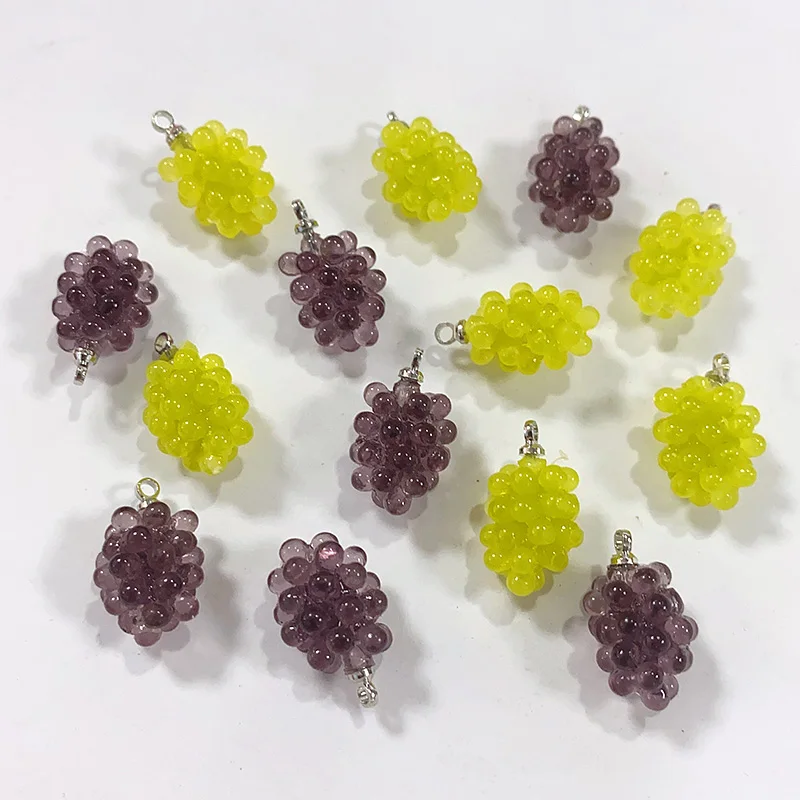 Miniature Mini Crystal Grapes Resin Charms Kawaii Green Purple Vitis Vinifera Fruit Pendant For Earring Necklace Diy Jewelry Mak