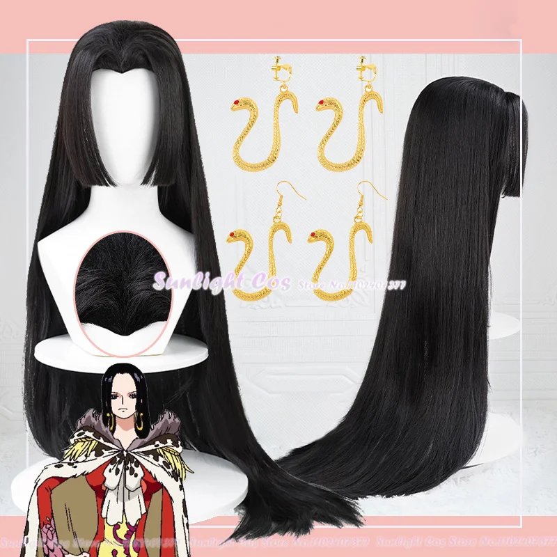 Long Boa Hancock Peruca Cosplay para Mulheres, Peruca Preta, Resistente ao Calor, Cabelo Sintético, Perucas de Festa, Boné, Anime, 100cm