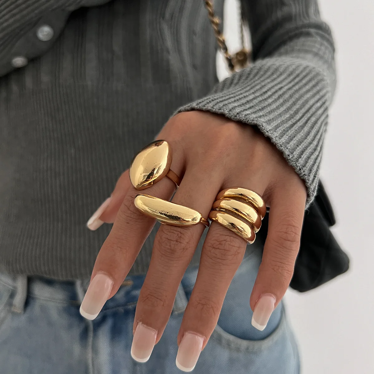 DIEZI 3pcs/set Exaggerated Metal Rings For Women Men Fashion Punk Geometric Gold Silver Color Knuckle Joint Ring Set Jewelry image 2
