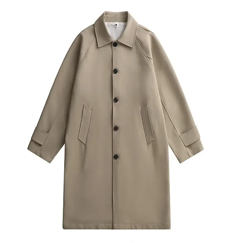 

Men Windbreaker Long Coat Casual Loose Solid Color Trench Fashion Korean Style Jackets Outerwear