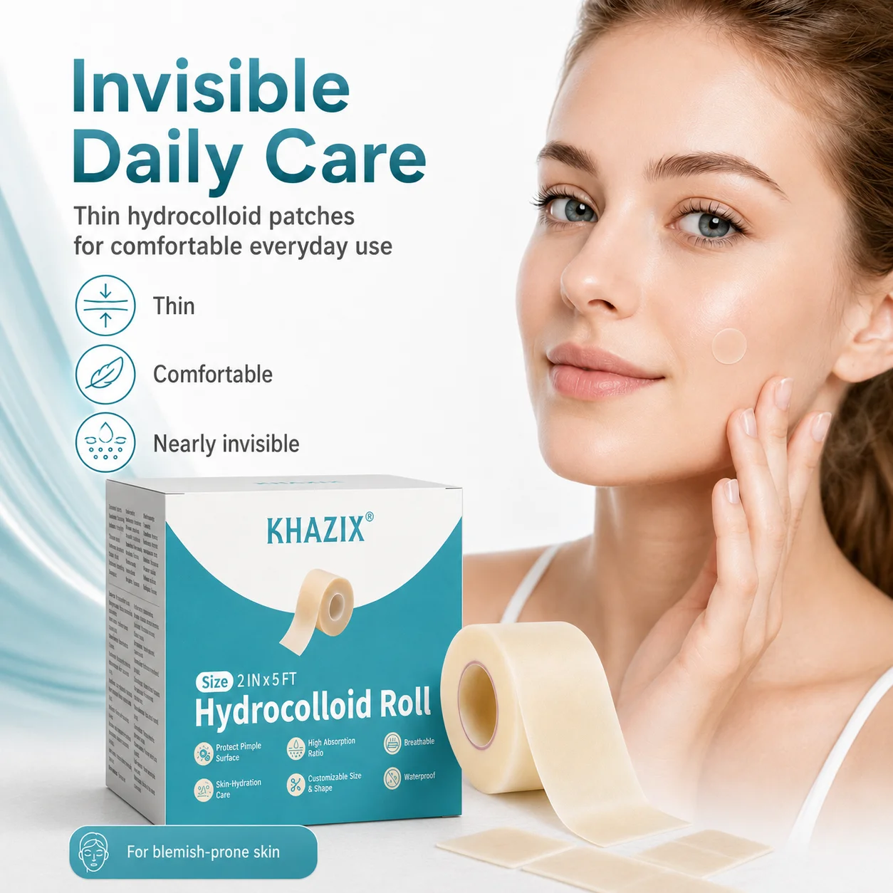 1roll Hydrocolloid Acne Patch Roll Invisible Pimple Cover Sticker Cut to Size Face Blemish Spot Patch for Daily Skin Care view 5