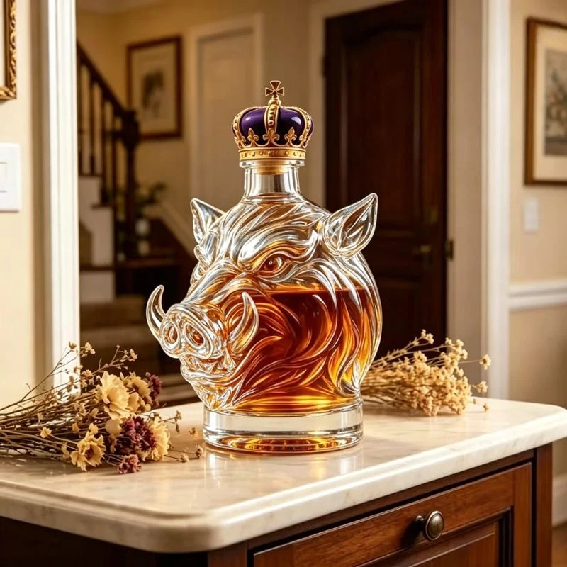 Whiskey Home Decoration Bottle - Interesting Wild Boar Design, Transparent Glass Decorative Item, Father's Holiday Gift