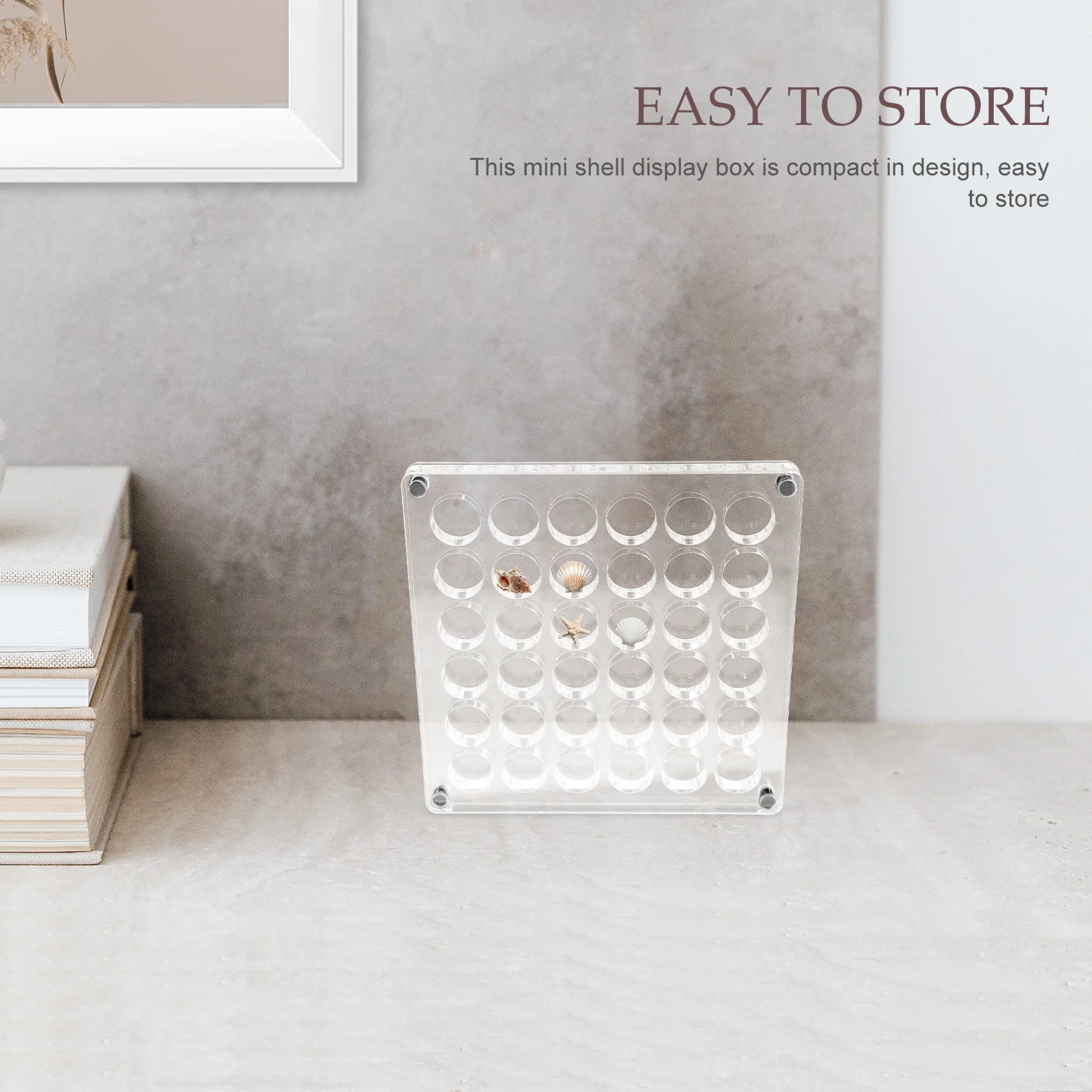 

Acrylic Seashell Storage Box Round Grid High Transparency Mini Shell Display Frame Jewelry Case Clear Organizer