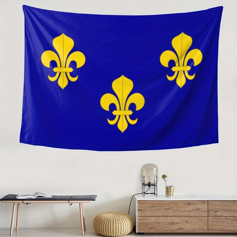 1 Stück Wandteppich mit königlicher Flagge Frankreich, Wandbehang, französisches Fleur-de-Lis-Design auf marineblauem Premium-Horizontalwand-Schlafsaal-Dekor