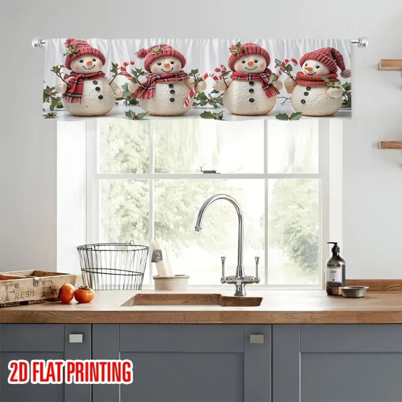 VIKAMA Christmas Window Valance Santa Snowman Xmas Tree Gift Bells Red Bird Kitchen Home Holiday Window Curtain Decor