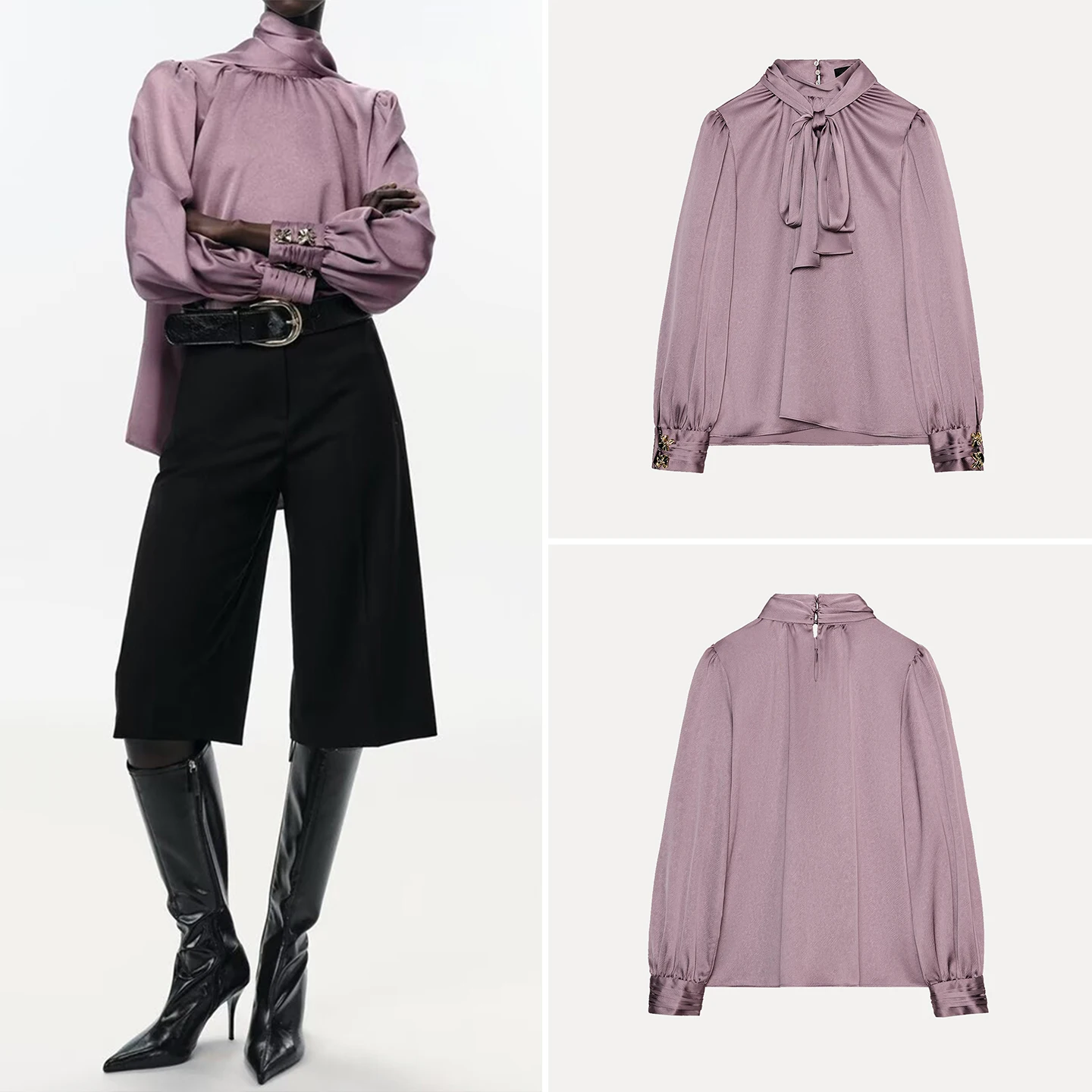 

Faionable Silk Satin irt with Knot Design Women's Sle Autumn 2025 Z Brand Other Sle Long Sve