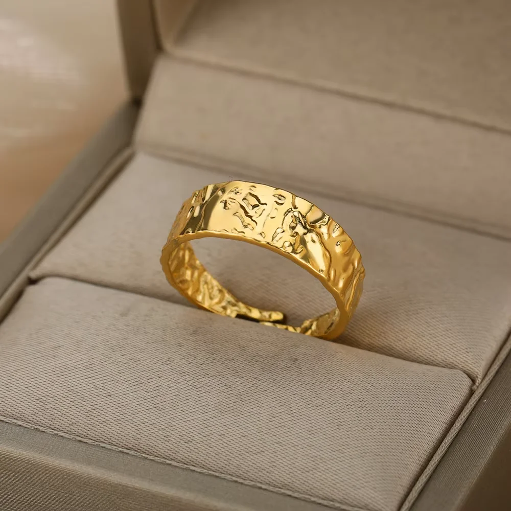 Retro Breite Strukturierte Ringe Für Frauen Edelstahl Gold Farbe Offene Einstellbare Ring Gothic Punk Hip Hop Schmuck Anillos Geschenke