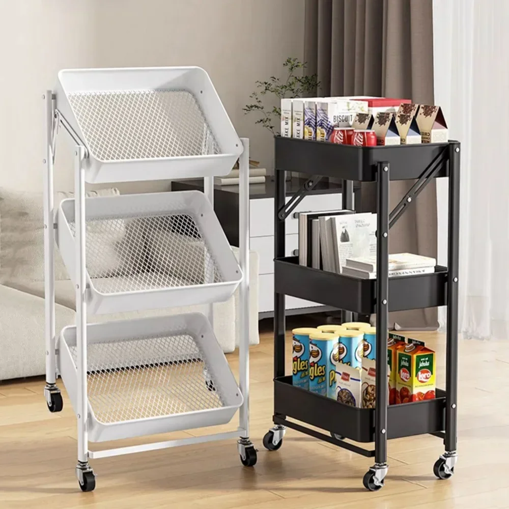 

Trolley Folding Storage Rack Kitchen Bedroom Organizer Carts Mobile Bathroom Trolley Storage Rack Multi Storey Snacks Shelving