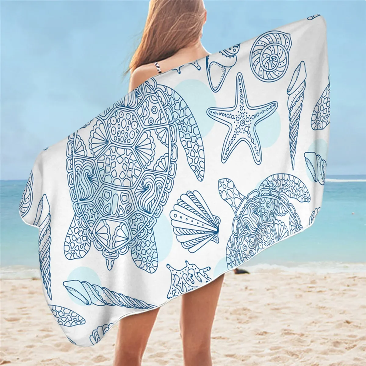 Summer Marine Life Beach Towel Microfiber Swim for Women Men Kid Marine Animal Shower Towel Travel Camping Yoga Gym Picnic Mat