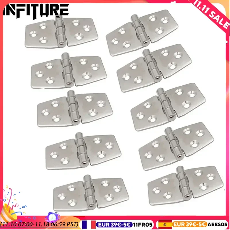 10Pcs Boat Hinge 316 Stainless Steel Strap Door/Window/Cabinet/Deck Flush Mount For Marine Yacht RV Camper Marine Accessories