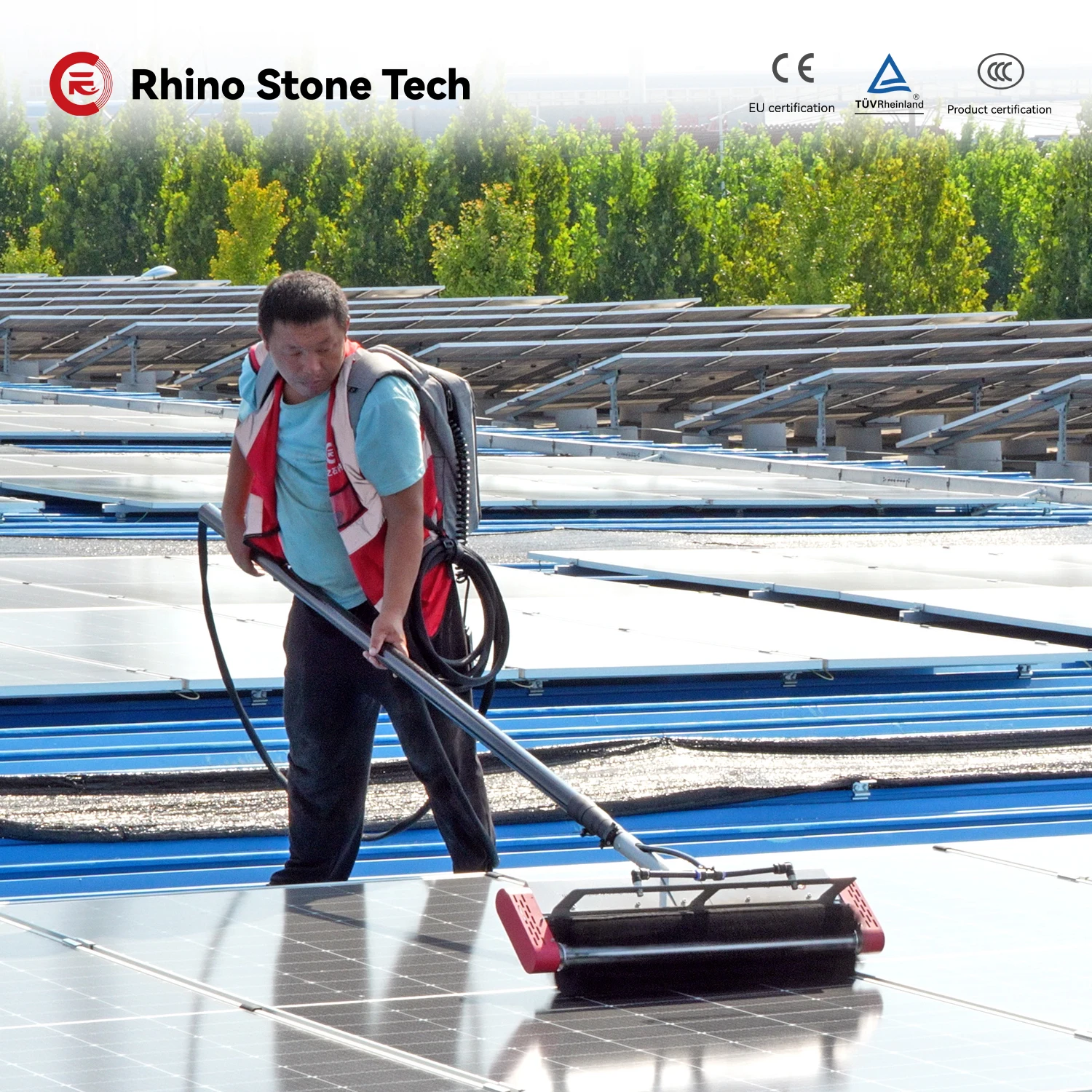 Solar Panel Cleaning Rolling Brush PV Panels Cleaning Machine Rechargeable Roof Equipment Brushes with Dual Power Supply