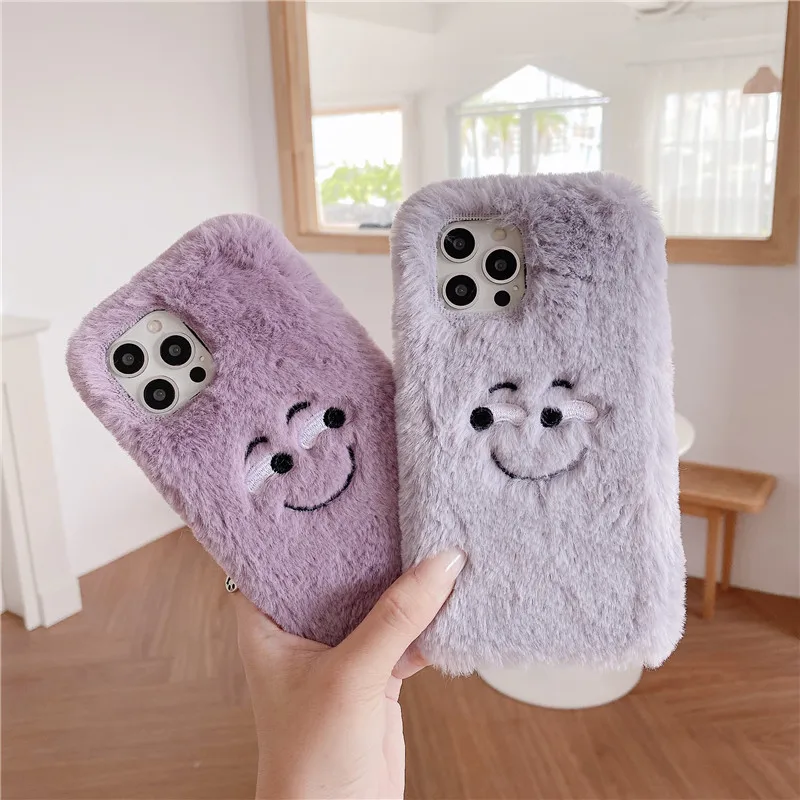 Winter Warm Bumper Furry Plush Phone Case For iPhone 14 13 12 11 Pro Max 6S 7 8 Plus 5S SE 2 X XS XR Flannel Fur Soft Back Cover