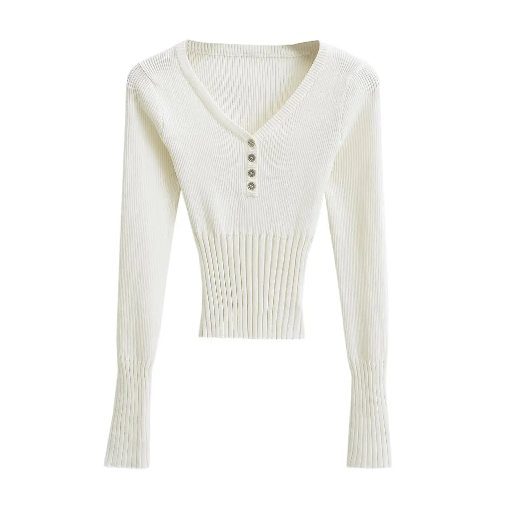 

Women's American-Style Retro V-Neck Button Long-Sleeved Sweater Spring Autumn Slimming Short Cardigan for Hot Girls