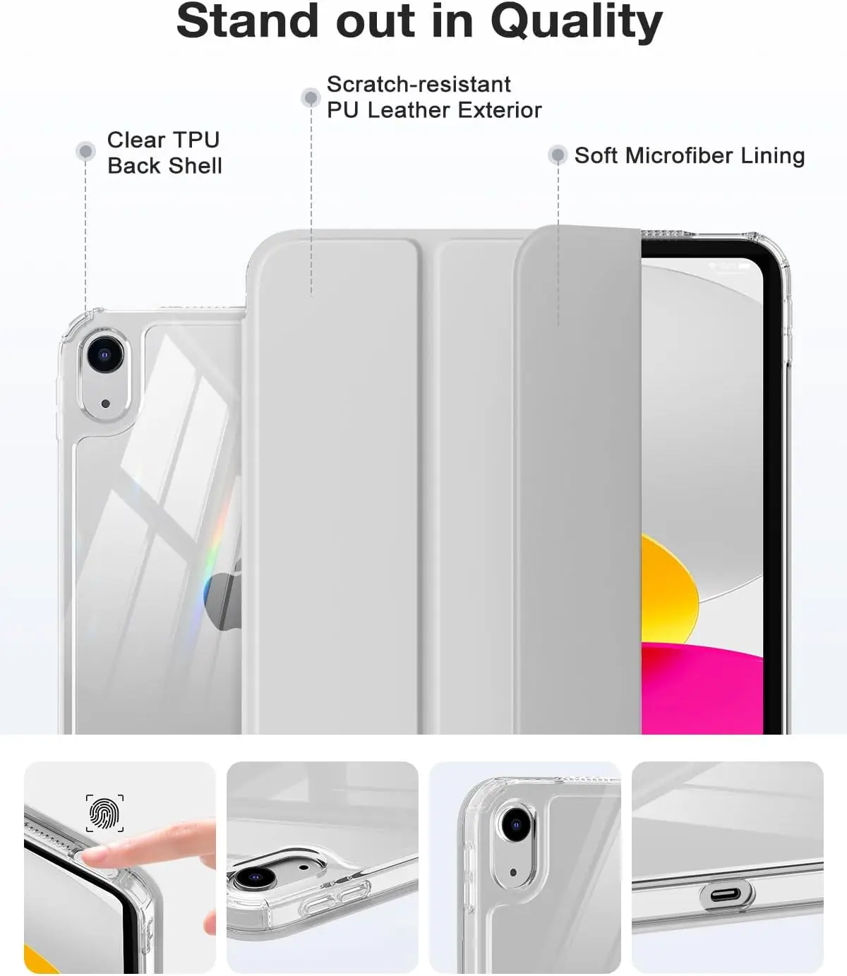 iPad (A16) 第11世代 11インチ 2025年モデル、iPad 第10世代 2022年モデル用ケース、左側にペンシルホルダー付き、スリムな三つ折りiPad 11インチカバー