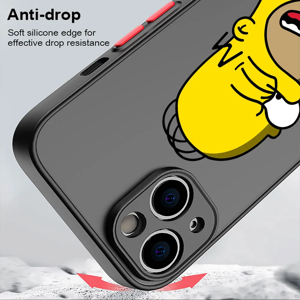 Funda mate para Apple iPhone, protector de teléfono con diseño de Homer Jay Los Simpsons, 11 SE, 14, XS, 15 Plus, 7, XR, 6S, 13, 14 Pro Max, 8, 12