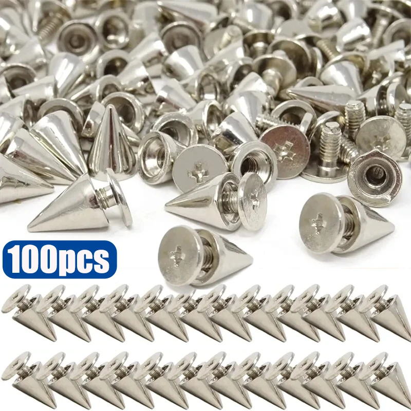 10-100pcs Punk Rivet Silver Cone Spikes Screwback Studs Craft Cool Rivets Clothes Bag Shoe Leather Belt DIY Handcraft Supplies