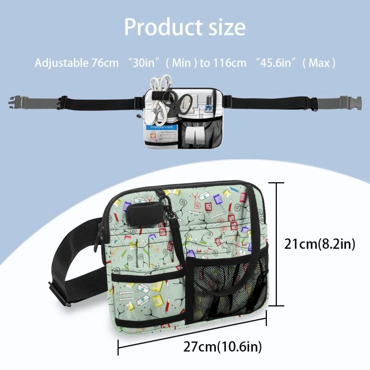 Women Waist Bag Cartoon Nurse Print Casual Multi Pocket Adjustable Shoulder Strap Belt Bag Fanny Packs for Stethoscopes Care