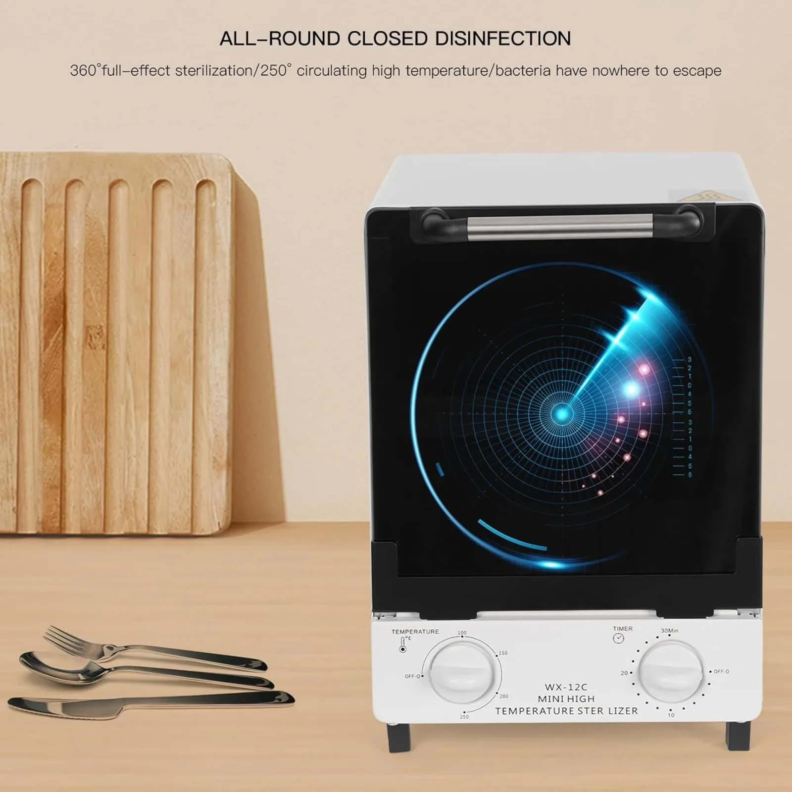 

Высокотемпературный стерилизатор 1000 Вт, многофункциональный стерилизатор 12 л с 2 лотками, контроль температуры 32-482°C ℉ Таймер