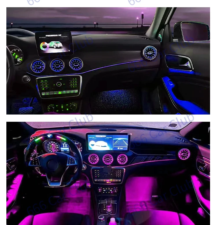 256 farbige LED-Lüftungsschlitze für Mercedes Benz C-Klasse W205 W447 W213 W156 W117 W176 Bluetooth APP-Steuerung Auto Düse Turbine Air Outlet – Detail 6