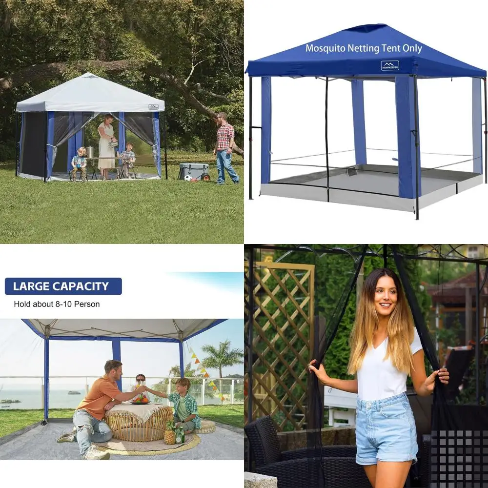 

Navy Blue 10x10 Canopy Mosquito Netting, Converts Gazebo to Camping Tent with Full PE Floor, Ideal for Outdoors and Gardens