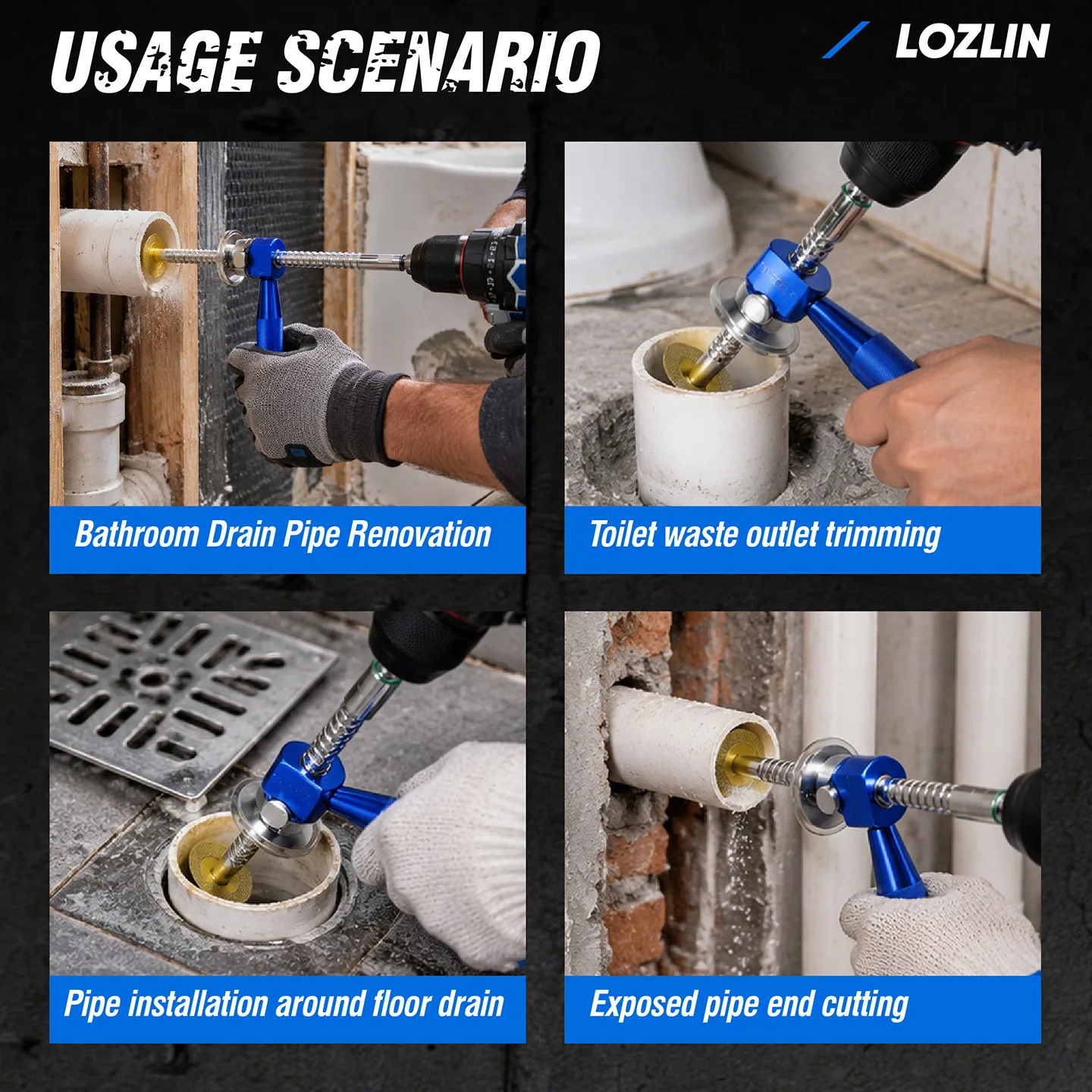 LOZLIN PVC Pipe Inside Cutter 8 Inch Extended Internal Pipe Cutting Tool Adjustable Depth 1/4 Inch Hex Shank for Plumbing Drills 3