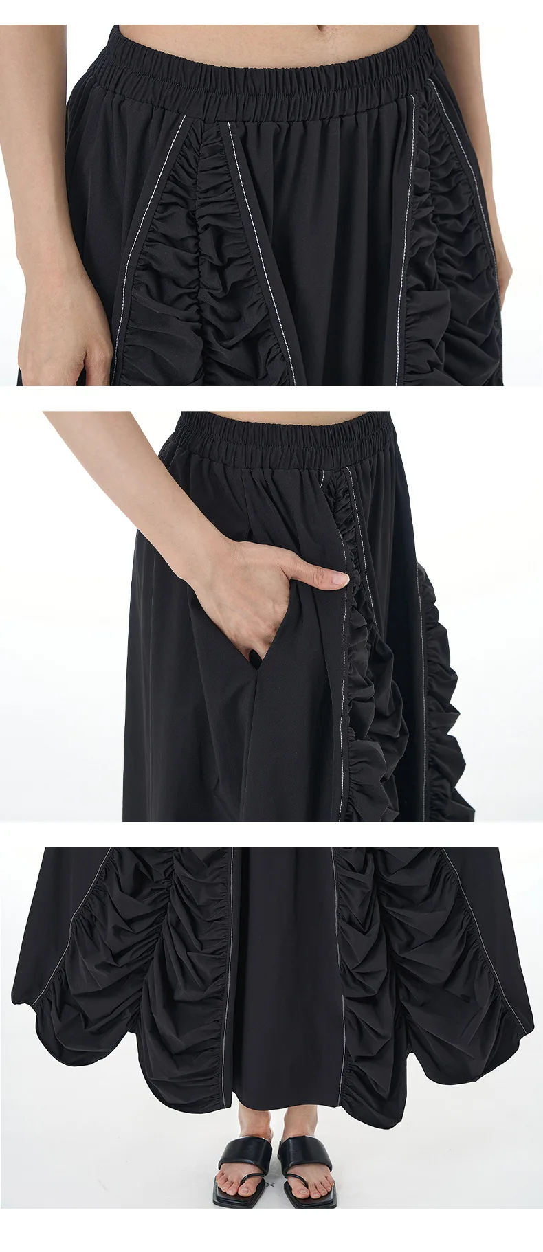 2024 Spring Summer Hipster Pleated Loose Original Skirt Large Swing Skirt Fashion Korean Style Casual Long Skirts for Women