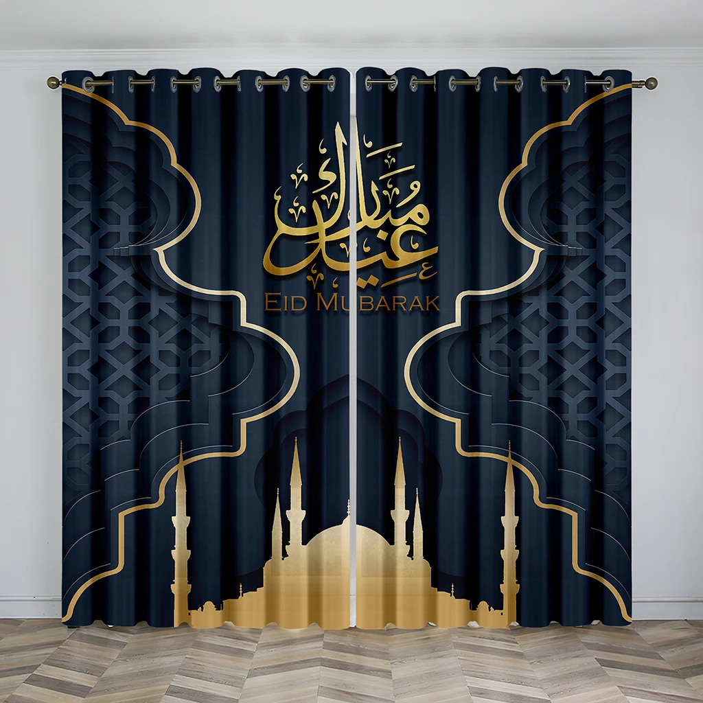 

Eid Mubarak Lslamic Muslim Ramadan Festival Shading Drapes Window Curtain for Living Room Bedroom Decor 2 Pieces