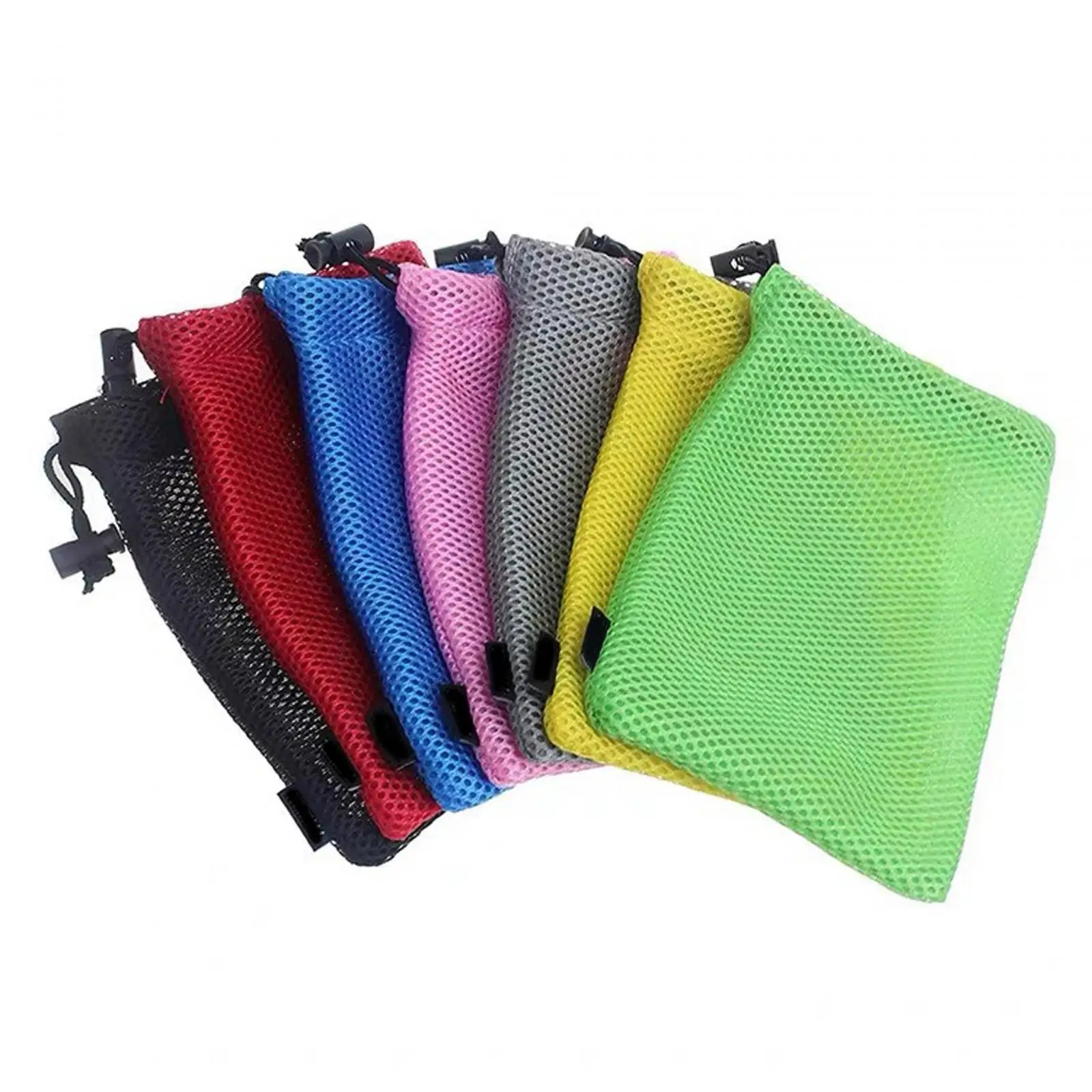 4x Small Mesh Drawstring Bag, Sack, Drawstring Gym Bag, Mesh Bag, Storage Bag for Beach Toys, Golf Balls, Camping