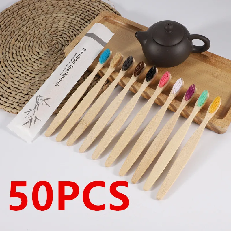 50pcs Bamboo Toothbrush for Adult and Kids, Biodegradable Eco-Friendly Natural Organic Bamboo Charcoal Toothbrushes, BPA Free