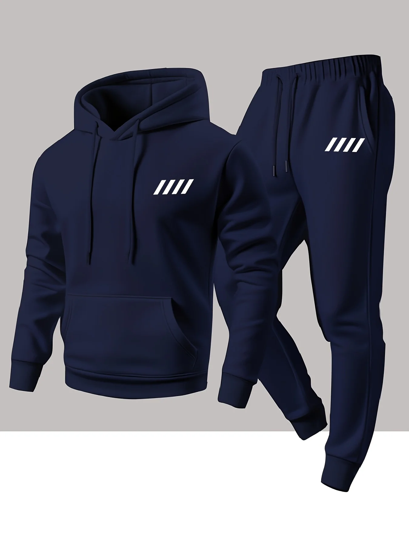 

Men's fashion and individual striped pattern hooded sweatshirt and sweatpants two-piece set trendy sporty casual outfit