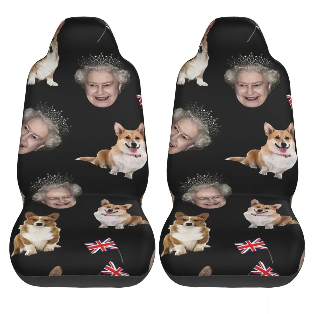 Queen Elizabeth And Corgis Pattern Car Seat Cover Custom Printing Universal Front Protector Accessories Cushion Set