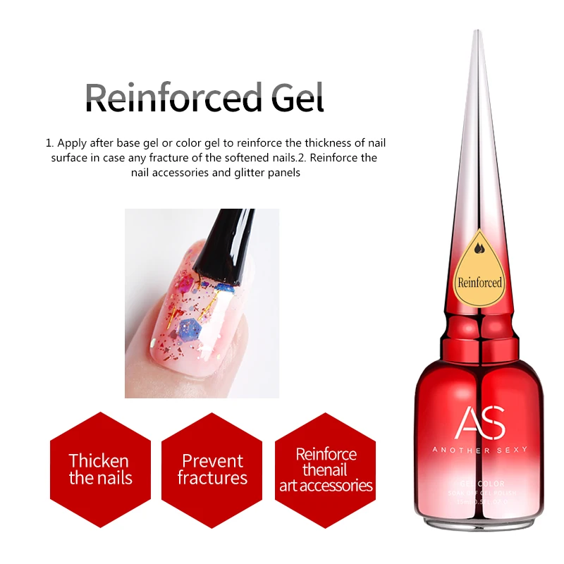 AS 15 ml Diamond Top Coat Gel-Nagellack, Soak Off UV-LED-Gel-Nagellack, kein Abwischen, hochglänzendes, gehärtetes Decklack-Gel