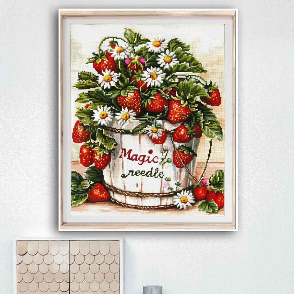 YIJIE Paint By Numbers Strawberries in wooden ba DIY Hand-painted Oil Painting Canvas Coloring Unique Surprise Gift Home Decorat