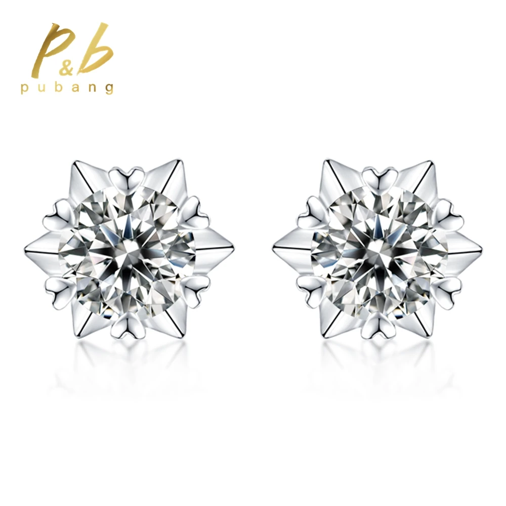 

PuBang Fine Jewelry Top 925 Sterling Silver Sparkling 6.5MM GRA VVS1 Moissanite Diamond Wedding Stud Earrings for Women Men Gift