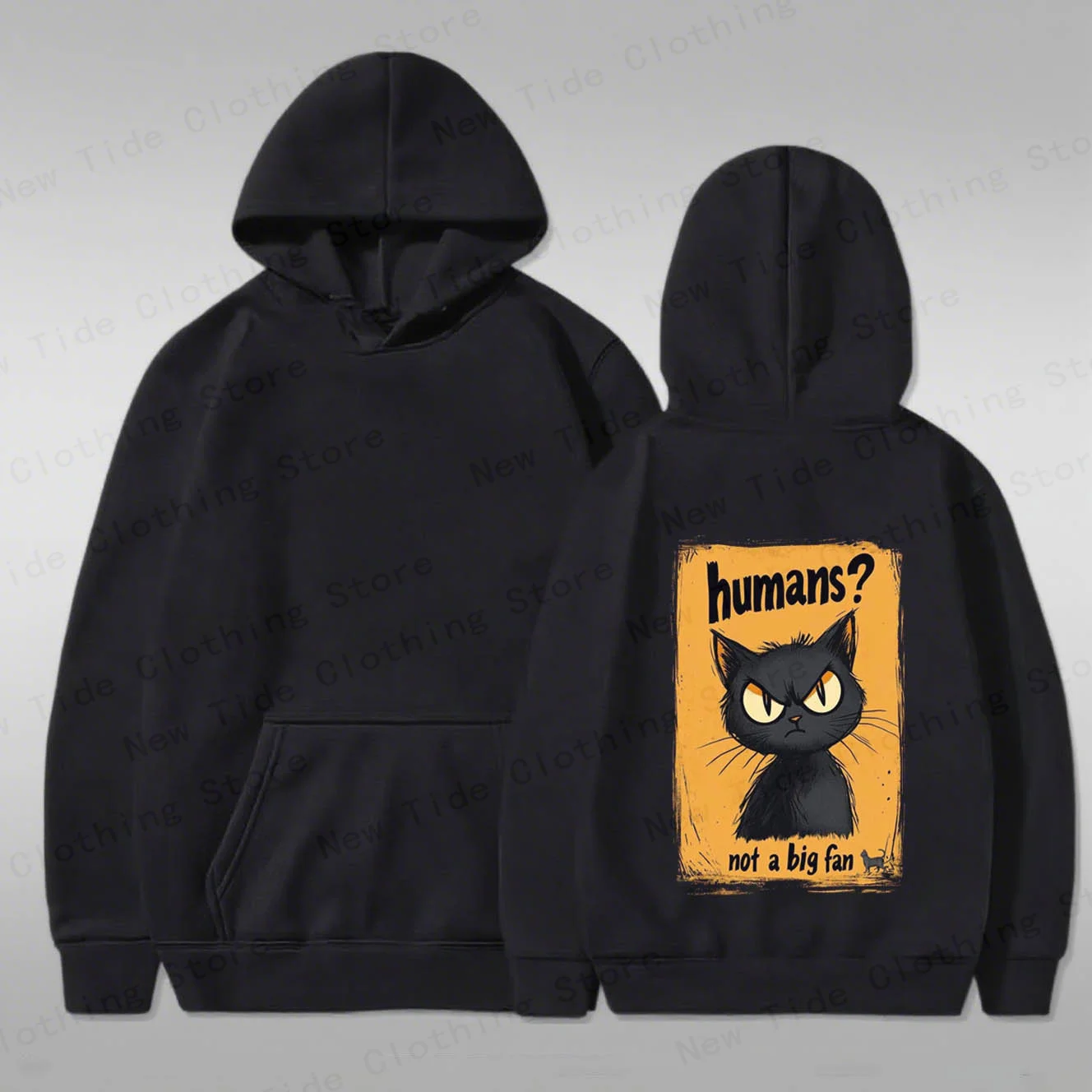 هوديي قطني للرجال لخريف وشتاء "الإنسان؟ ليست مروحة كبيرة" شعار وقطة غاضبة، رائعة للبرد المميز - الطقس ث #6
