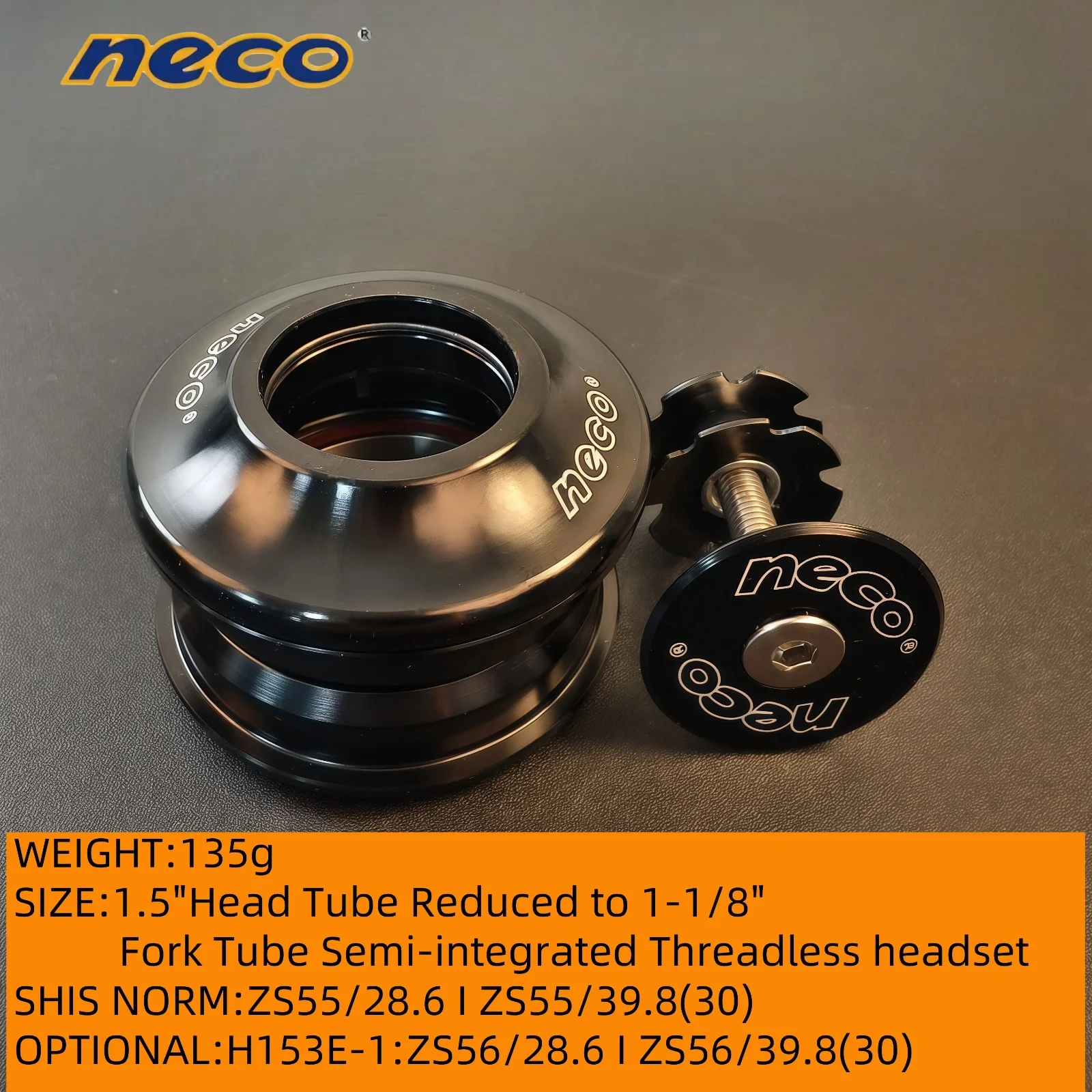 

Neco Bike Headset Bicycle Semi-Integrated Threadless Headset 1.5" To 1-1/8" Reduced Fork Tube Sealed Bearing for MTB/DH/XC