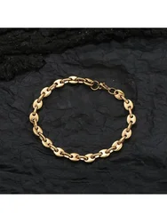 7mm Stainless Steel Coffee Bean Ankle Bracelet Gold Silver Color Hip Hop Cuban Link Punk Fashion Bracelets Jewelry 9inch 25cm