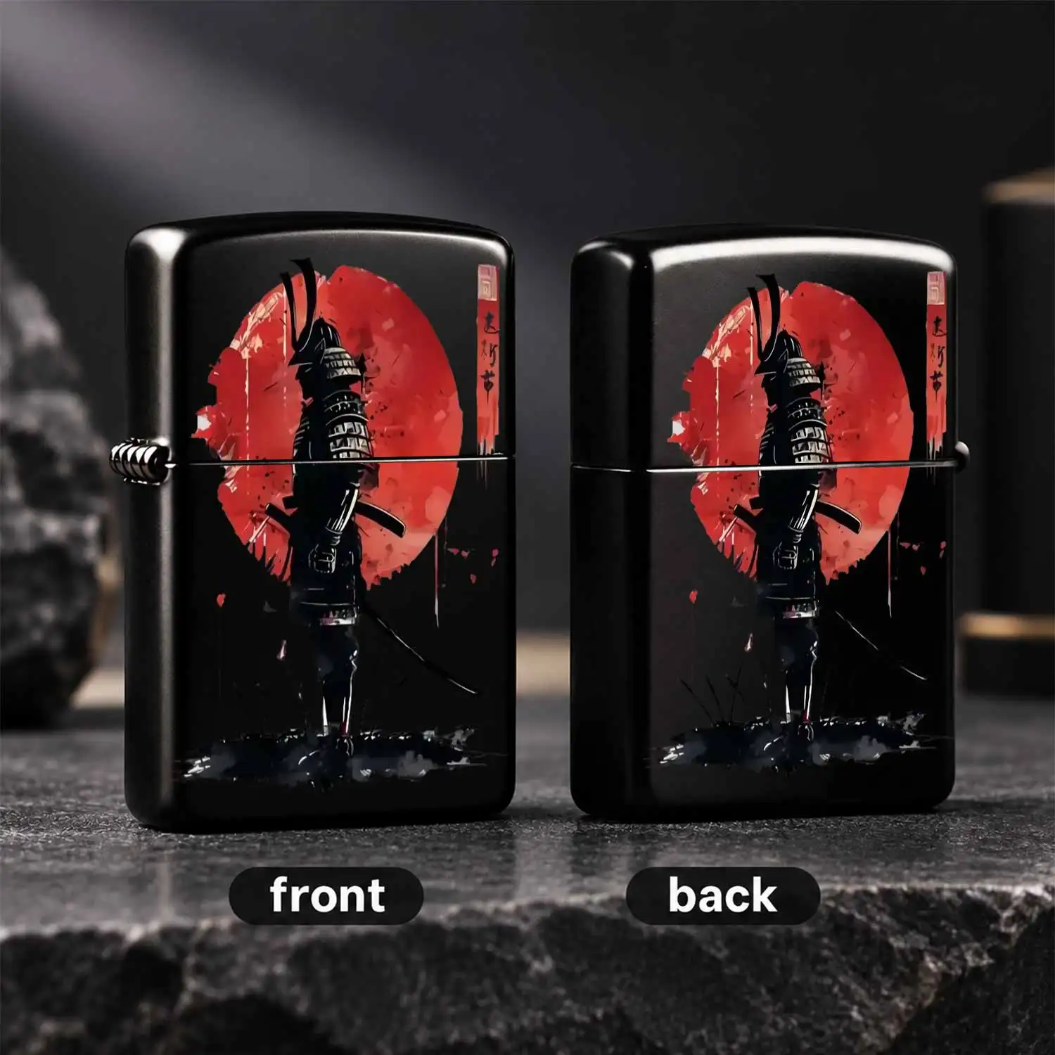 Japanese Ink Style Samurai Pattern Windproof Lighter, Retro Ukiyo-E Red Sun Samurai Design Portable Igniter, Ideal Exquisite Gift For Friends Colleagues, Suitable For Outdoor Travel Daily Use Home Decor A Humorous And Interesting Lighter