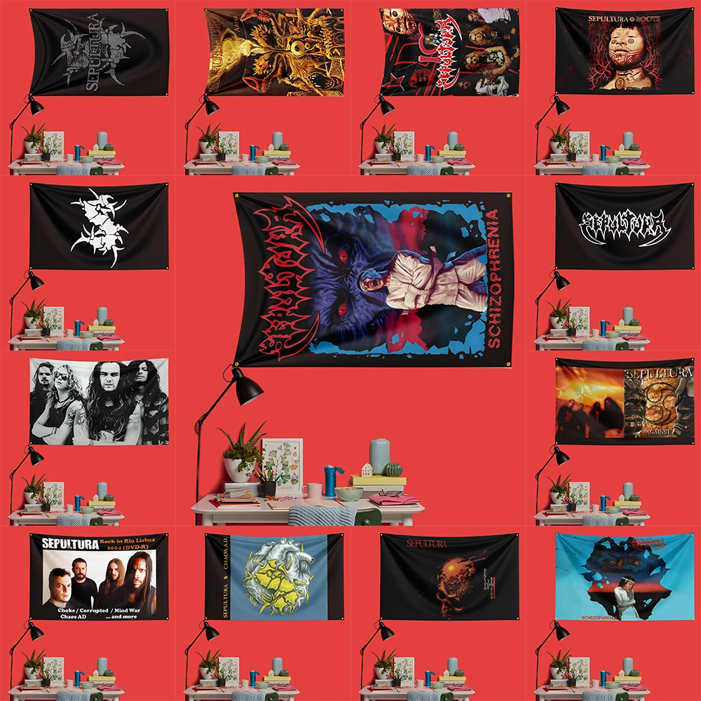 Bandera de música rock inspirada en Sepultura, 3x5 pies, 90x150cm, poliéster, banderola decorativa, tapiz para fanáticos de la música, decoración de pared para dormitorio