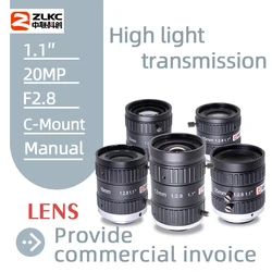 ZLKC 20MP 1.1 Inch FA 12mm 16mm 25mm 35mm 50mm Fixed Focal Length C Mount Lens Camera Machine Vision Manual Iris Low Distortion