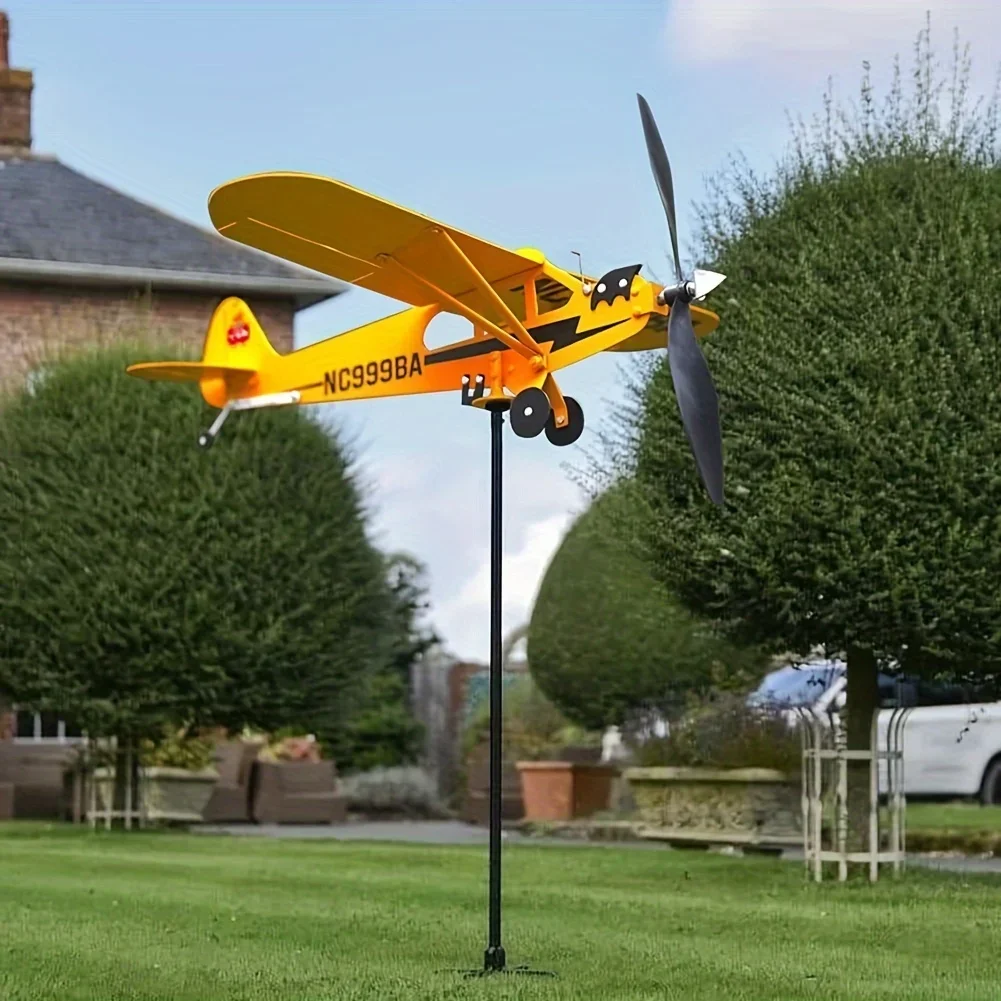 

Weather Vane Wind Pipe Airplane Weathervane Windmill 3D Outdoor Garden Decoration Metal Windmill